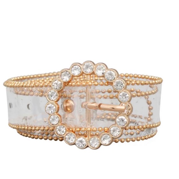 ShopEvelynne Accessories - Gold Crystal Buckle Transparent Belt
